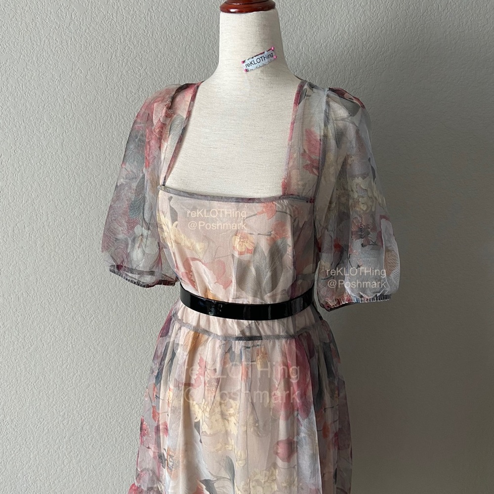 H&M Floral Sheer Dress with Black Belt